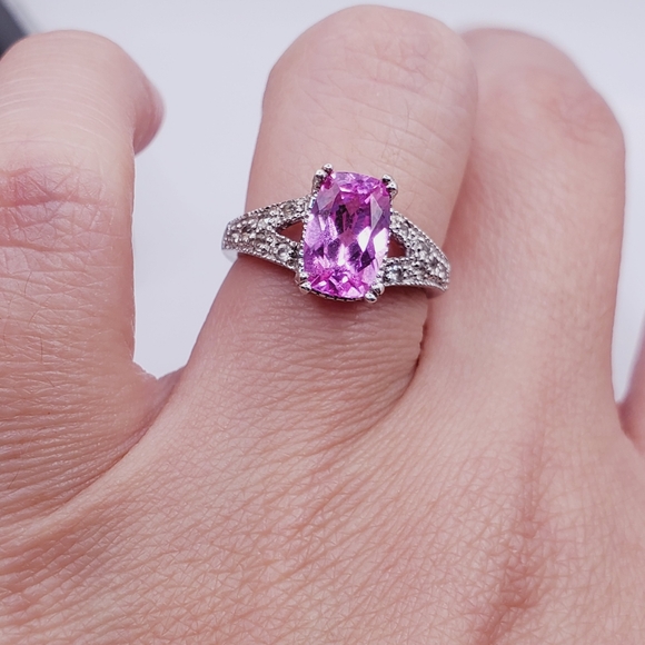 Genuine Pink & White Topaz 925 Sterling Silver Ring - Picture 4 of 8